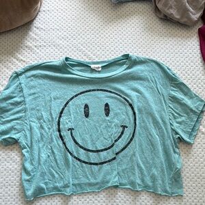 Le Lis Teal Smiley Face Crop Top